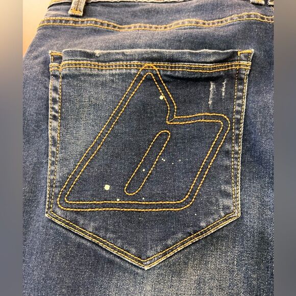 B Couture High Barnet Taper Fit Jeans Paint Splatter Mid Blue Stretchy Men Sz 36 - Picture 6 of 12